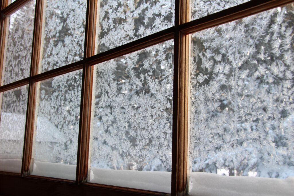 Decorative frosted window design filtering daylight